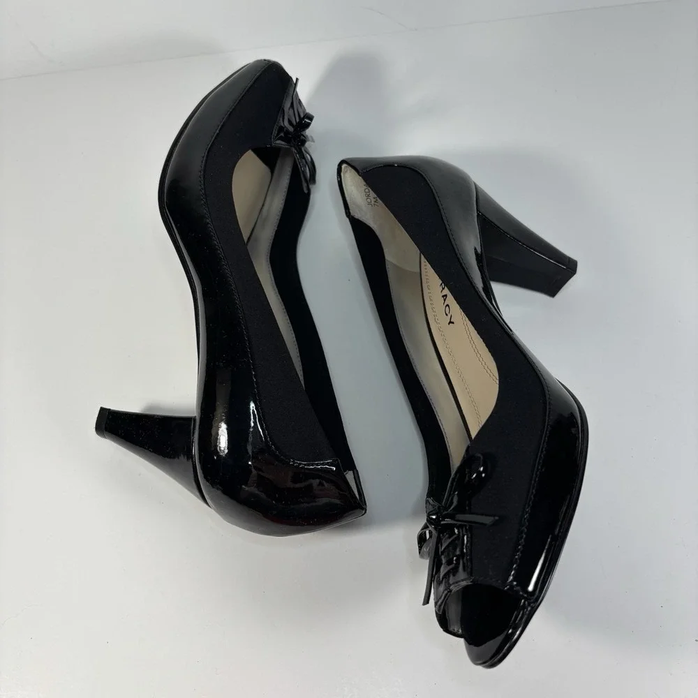 Ellen Tracy Womens Jordan Black Lace Up Bow Block High Heels Pumps Shoes 7M